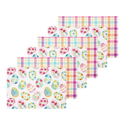 Colorful Easter Egg Charm & Plaid Spring Placemats Set of 6 Springtime, 14" x 20" - Multicolored