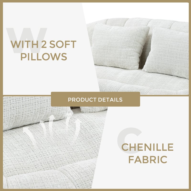 Beige 59.05" Chenille High Back Loveseat Chaise Lounge Chair