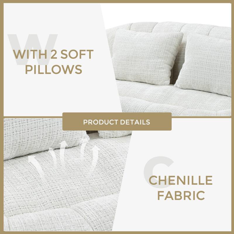 Chenille Giant Bean Bag Chair, High-Density Foam Lazy Sofa Chair, Round Bean Bag Sofa with 2 Pillows & Curved Armrests