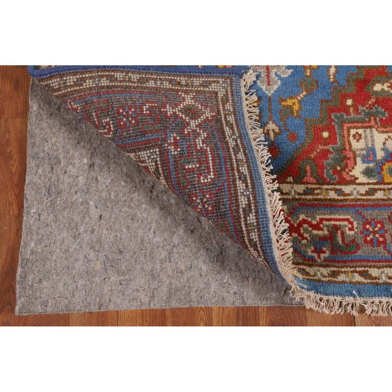 Light Blue Geometric Heriz Serapi Indian Rug Handmade Wool Carpet - 3'0" X 5'0"