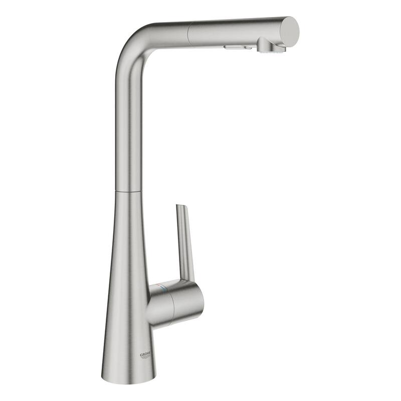 Grohe Zedra 1.75 GPM Single Hole Pull Out Kitchen Faucet with SilkMove - SuperSteel