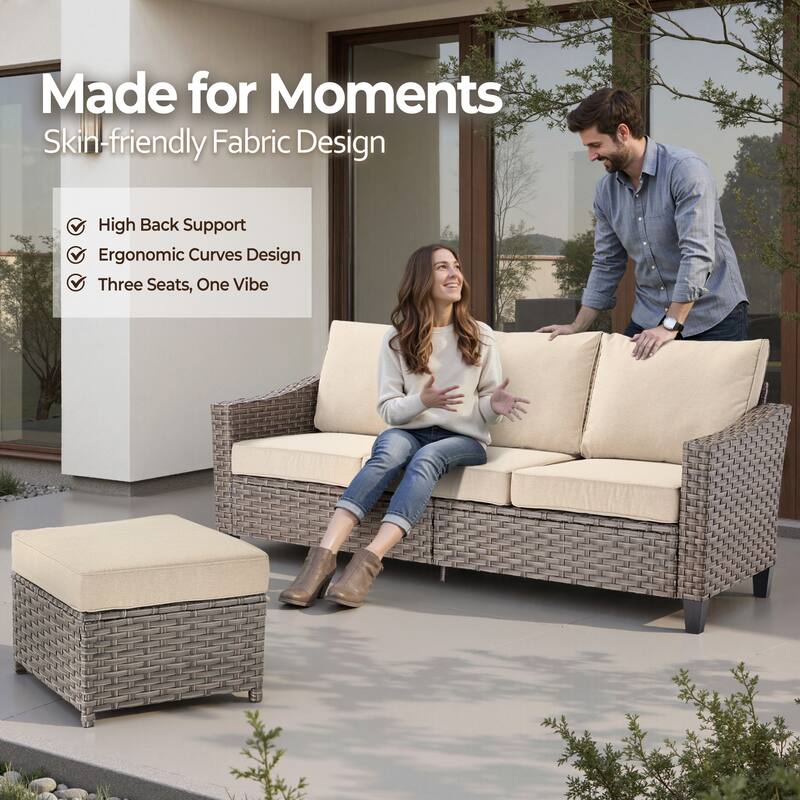 HOOOWOOO 5-piece Patio Wicker Conversation Set with Ottoman