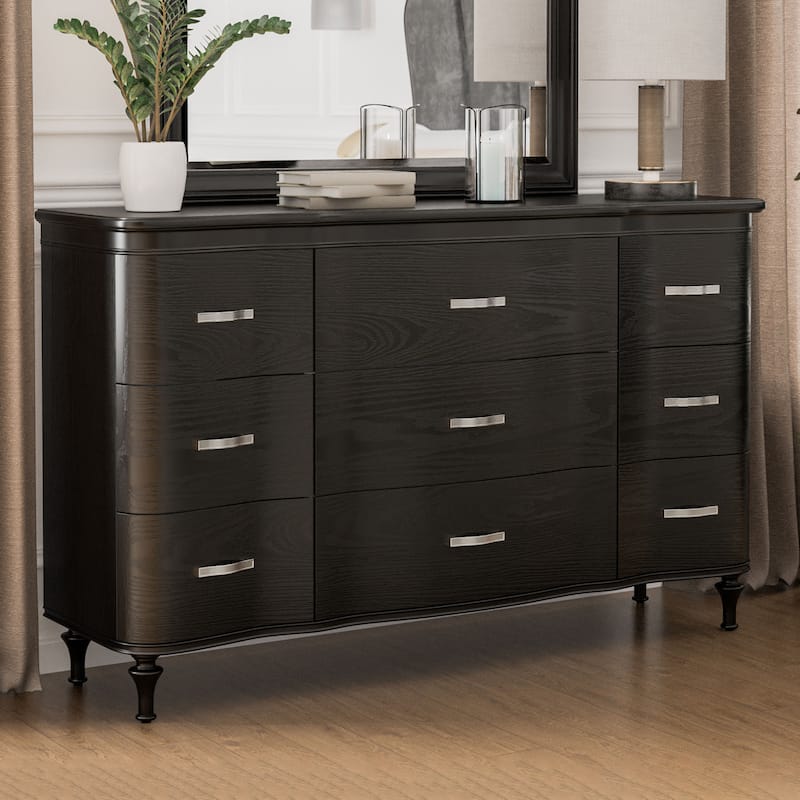 Furniture of America Seabliss Glam Solid Wood 9-Drawer Double Dresser - Black
