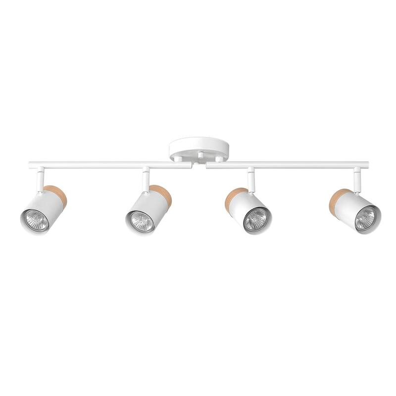 28" 4-Light Matte White Foldable Track Lighting with Hand Painted Wood-Tone Accent Detail and Pivoting Track Heads - 4.5"