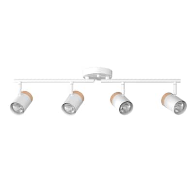 28" 4-Light Matte White Foldable Track Lighting with Hand Painted Wood-Tone Accent Detail and Pivoting Track Heads - 4.5"