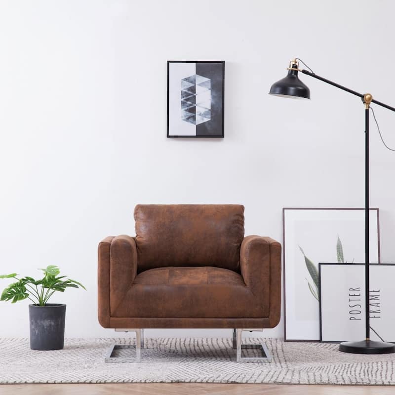 vidaXL Cube Armchair Brown Faux Suede Leather - 33" x 24.4" x 28.7"
