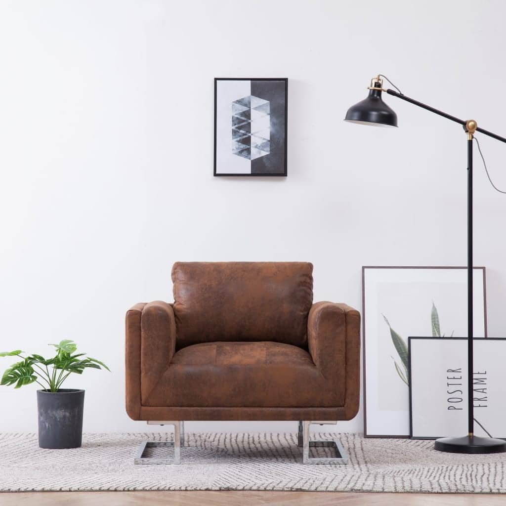 vidaXL Cube Armchair Brown Faux Suede Leather - 33" x 24.4" x 28.7"