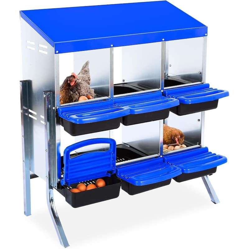 6-Hole Metal Chicken Nesting Box or Easy Cleaning with Legs - Blue 6 Compartments with Legs