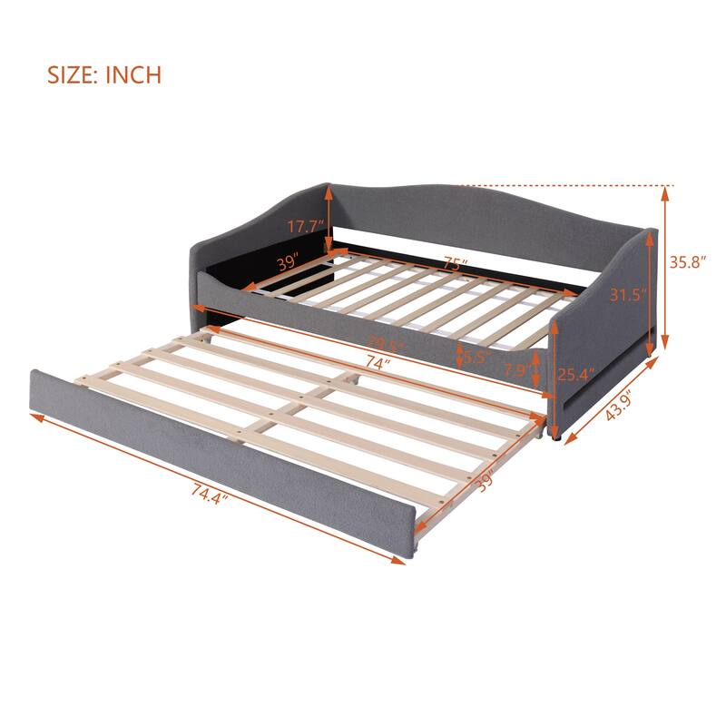 Twin Size Comfort & Soft Daybed with LED & Trundle, Curve Design