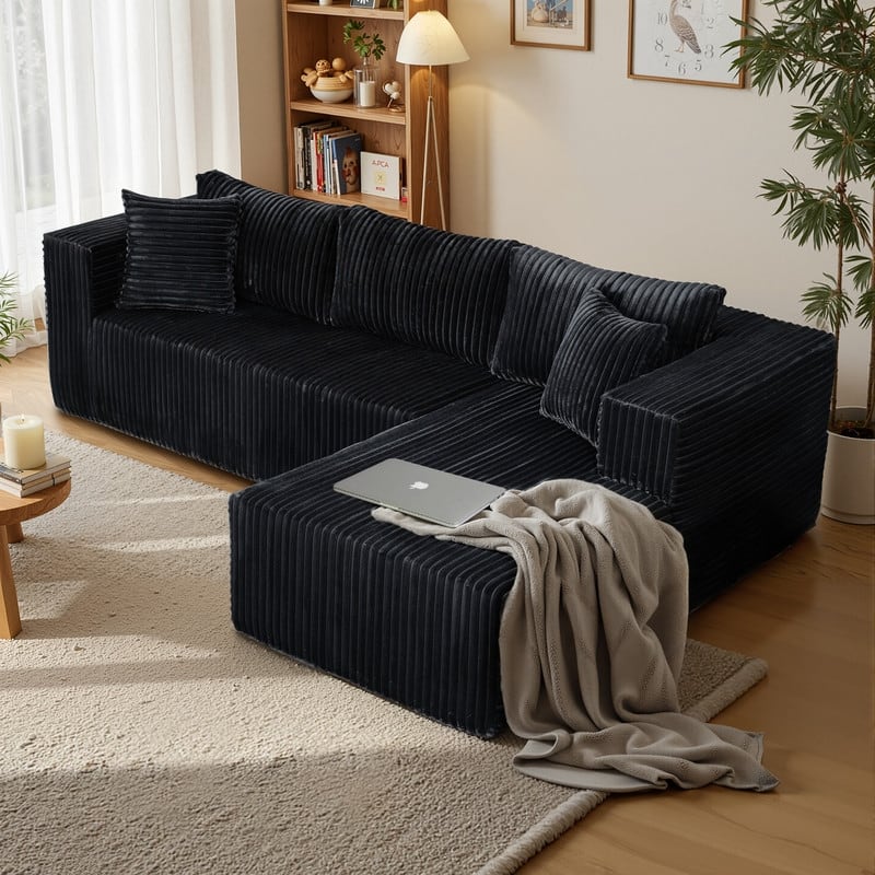 105.11 in. Wide Square Arm 2-Piece Modern Plush Fabric L-Shape Modular Sectional Sofa with Chaise