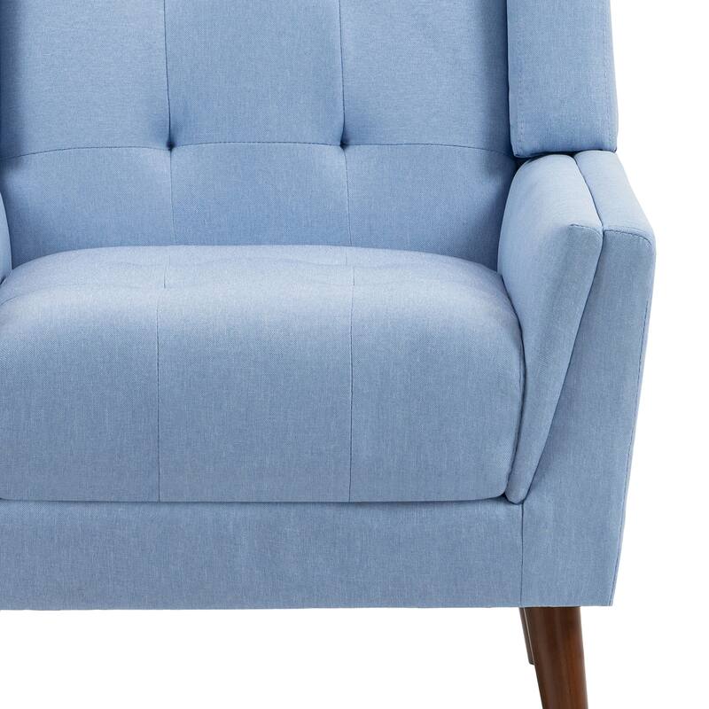 2 Set Mid Century Modern Linen Accent Armchair with Wooden Legs