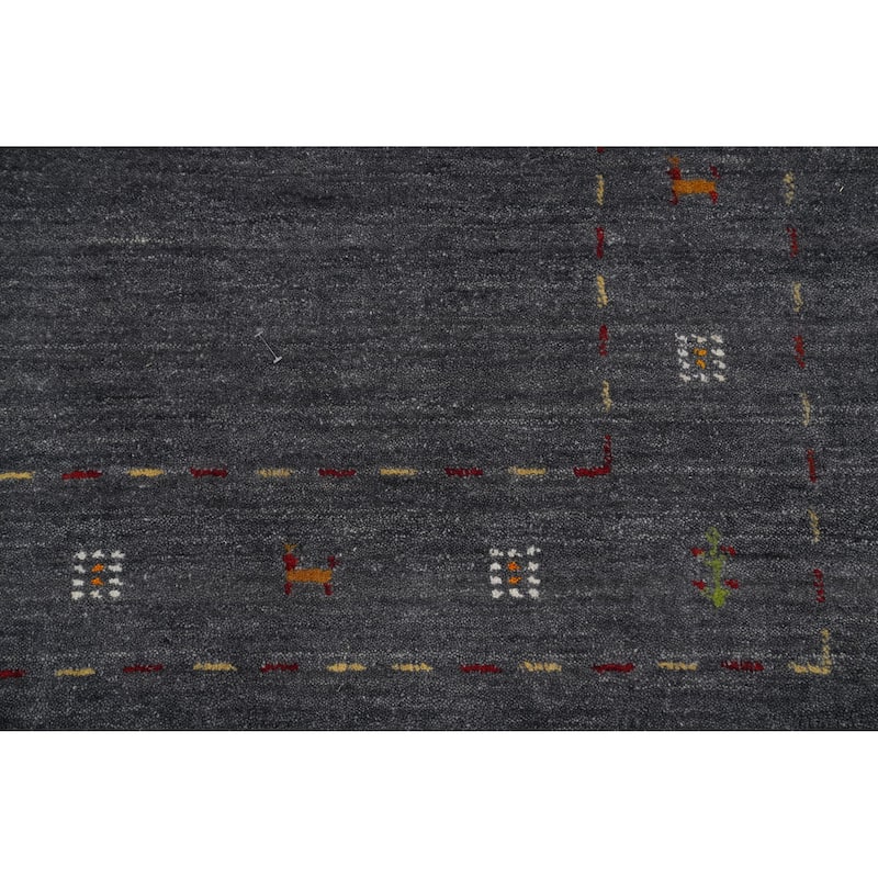 Hand Knotted Oriental 100% Wool Carpet Tribal Animal Pictorial Greys & Charcoal Gabbeh Area Rug - 6' 0'' X 5' 11''