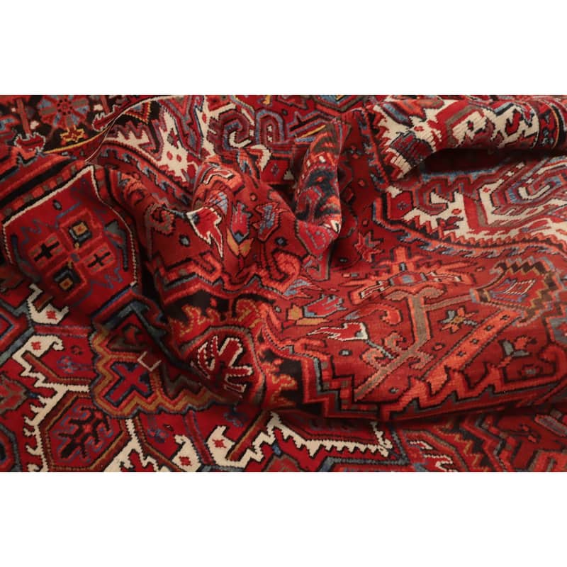 Hand Knotted Oriental 100% Wool Carpet Traditional Medallion Red Heriz Area Rug - 9' 3'' X 6' 9''