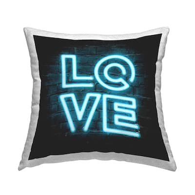 Stupell Love Blue Neon Letters Design Printed Outdoor Throw Pillow Design by Martina Pavlova