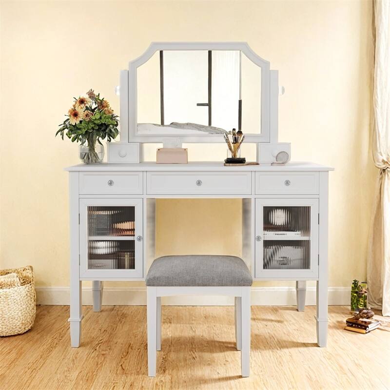 44.4" Makeup Vanity Desk w/Large Adjustable Mirror,Dressing Table Set