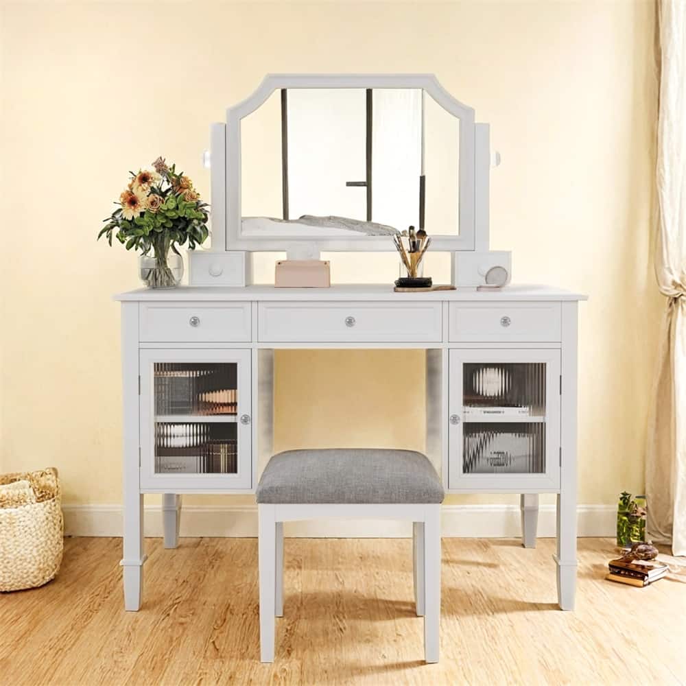 44.4" Makeup Vanity Desk w/Large Adjustable Mirror,Dressing Table Set