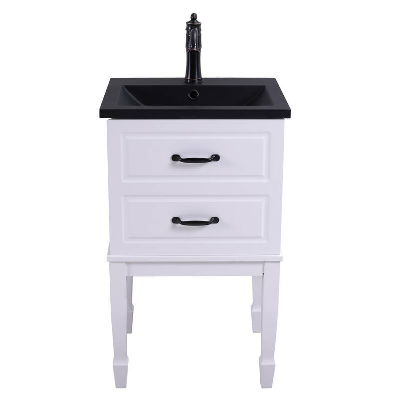 32.6" Black Resin Bathroom Vanity with Sink, Black Brass Faucet and Drain