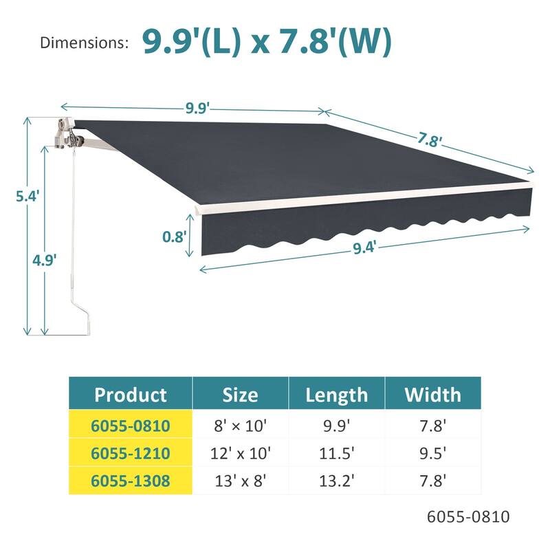 MCombo10x8Feet Manual Retractable Patio Door Window Awning Sunshade Shelter Outdoor Canopy