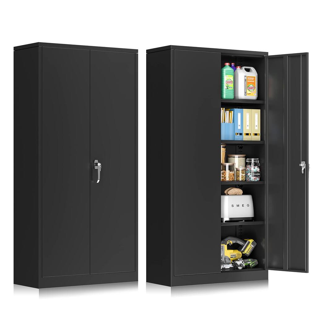 Metal Storage Cabinet, Locking Storage Cabinets with Doors and 4 Shelves, Storage Cabinet, Lockable File Cabinet Metal Locker