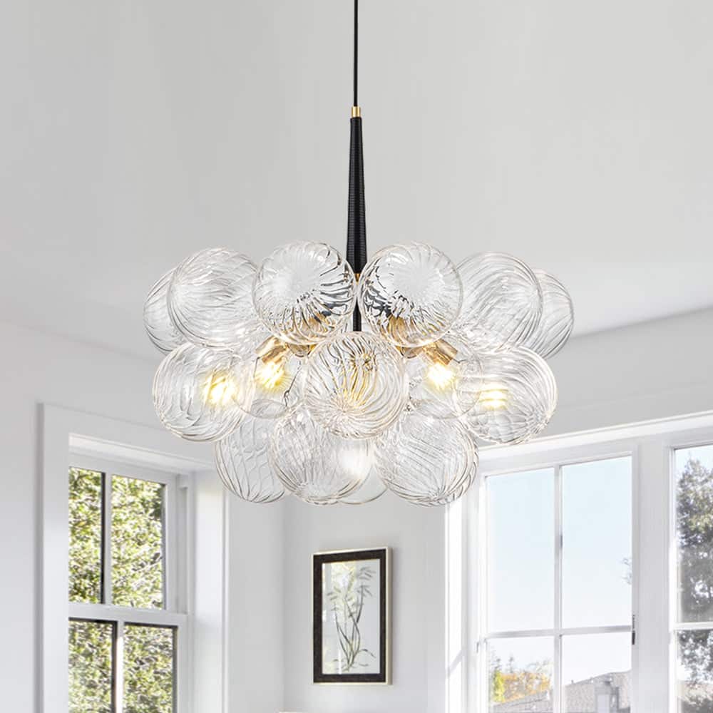 6-Light Swirled Glass Cluster Globe Chandelier - Dimmable