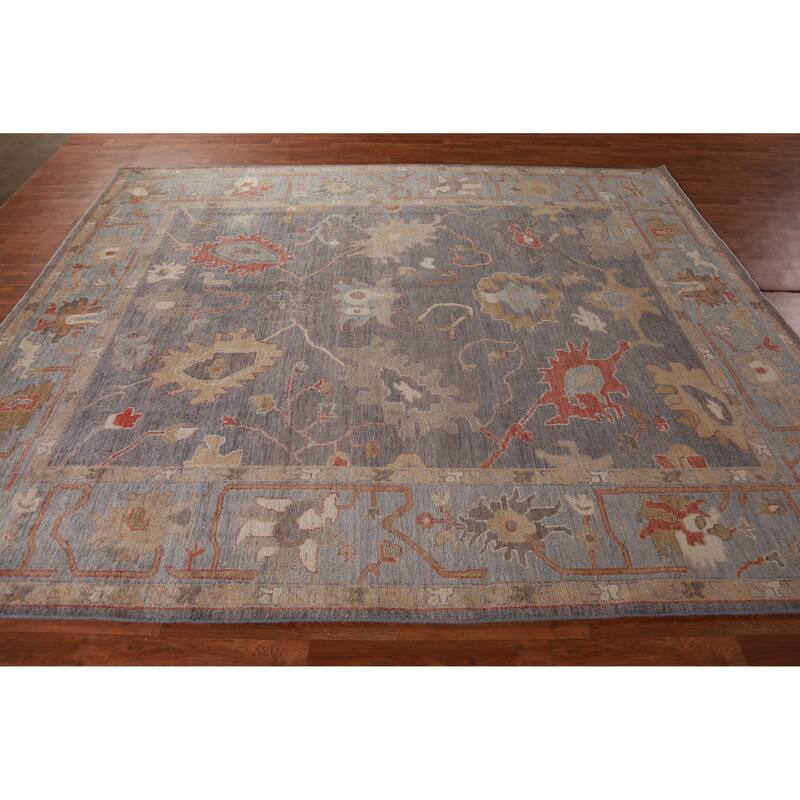 Hand Knotted Oriental 100% Wool Carpet Transitional All-Over Greys & Charcoal Oushak Area Rug - 9' 9'' X 8' 0''