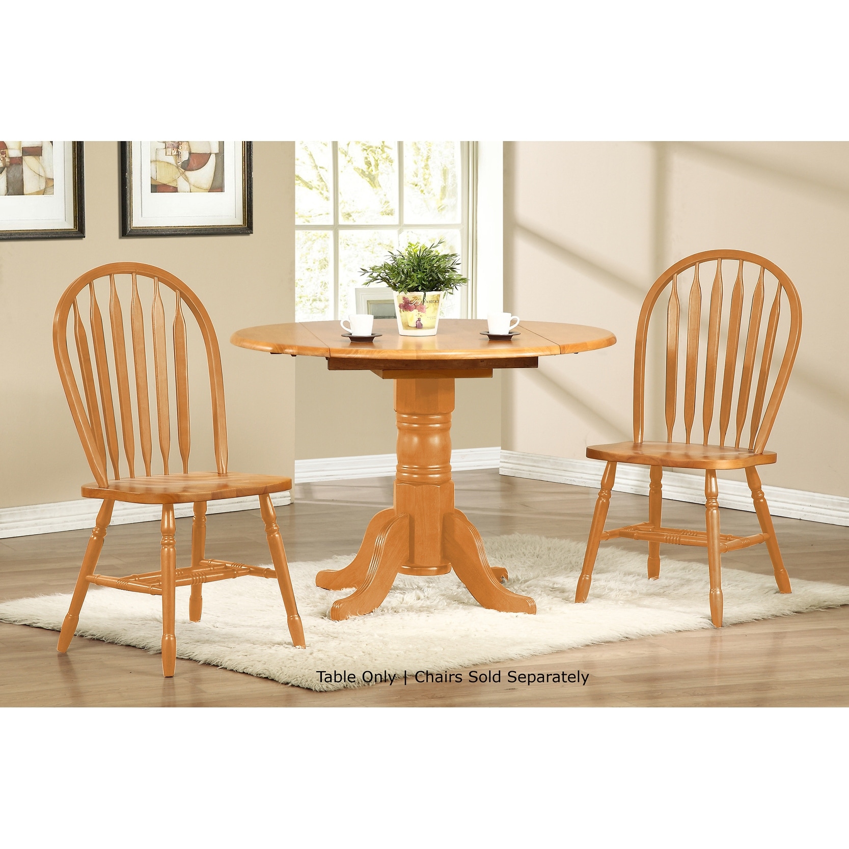 Oak Selections 42 in. Round Extendable Light Oak Wood Drop Leaf