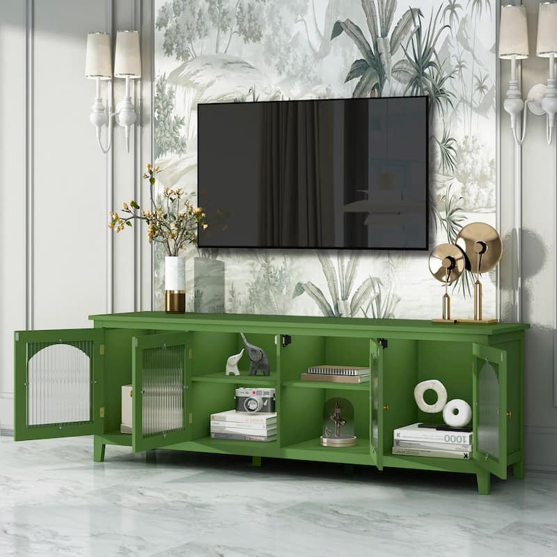 Antique Green 70.87" TV Stand with Glass Doors and Multi-Storage for TVs Up to 70"