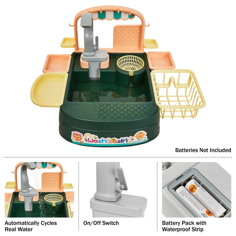 Play Kitchen Set for Kids – Functional Sink Water Toy with Automatic Cycling System – Dishwashing Playset by Hey Play