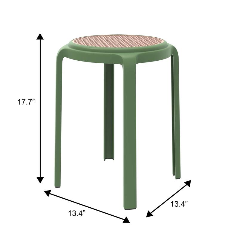 Tresse All-Weather Round Stackable Dining Stool with Wicker-Style Seat for Indoor, Outdoor, Patio, and Kitchen Set of 2