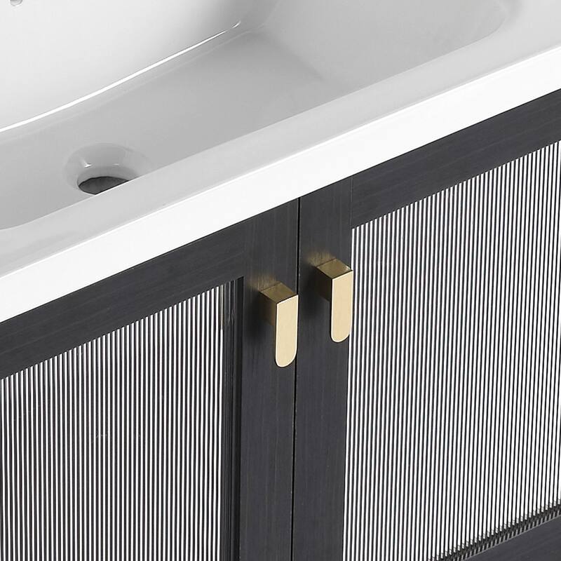 32 inch Wall-Mounted Bathroom Vanity Set in Black with Integrated Ceramic Sink