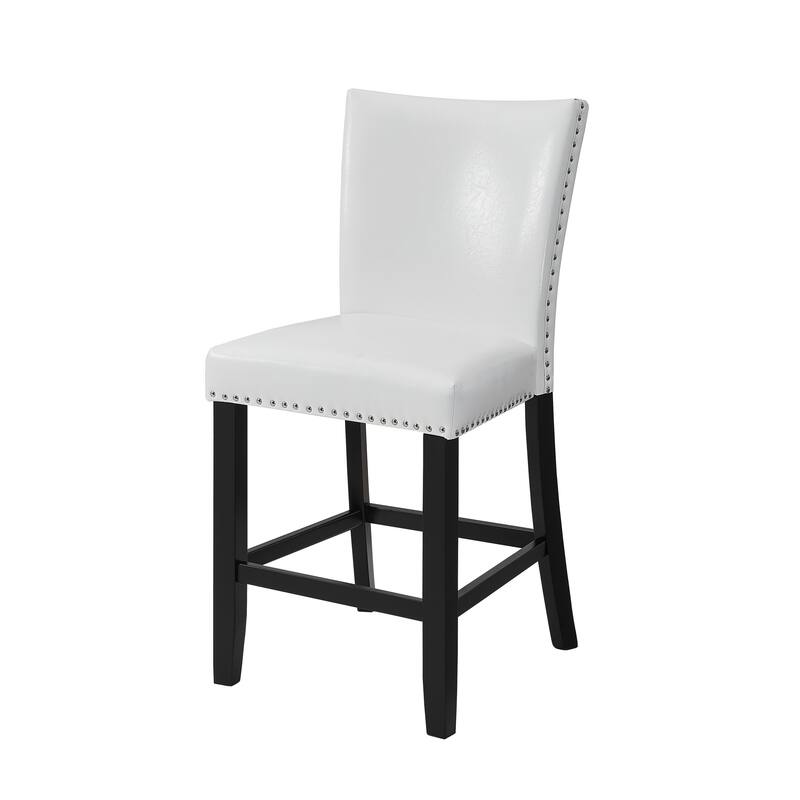 2-Piece Counter Height PU Chair Set with Footrest - Chrome Nailhead Trim, White