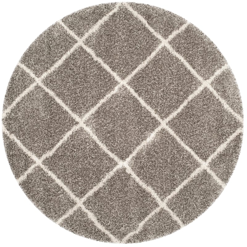 SAFAVIEH Hudson Shag Estella Diamond Trellis 2-inch Thick Rug - 5'3" Round - Grey/Ivory - Round