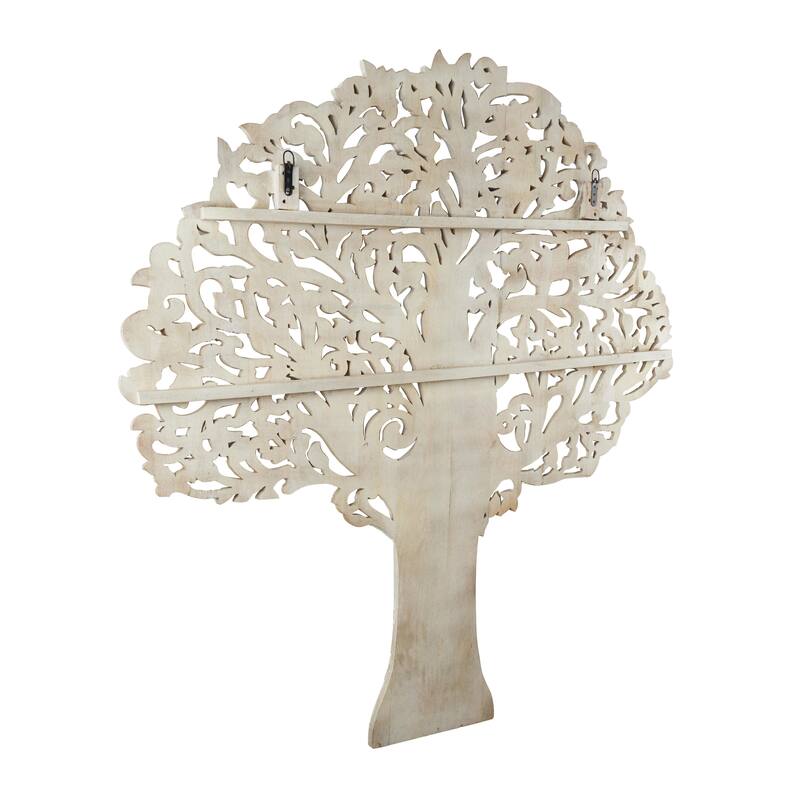 Mango Wood Tree Large Carved Home Wall Decor with Scrollwork - White or Brown - Roche River Decor