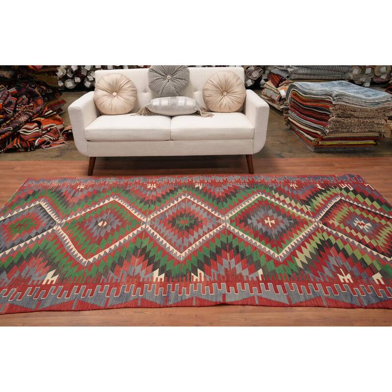 Hand Woven Oriental 100% Wool Carpet Southwestern Tribal Multi-Colored Kilim Area Rug - 9' 4'' X 5' 4''