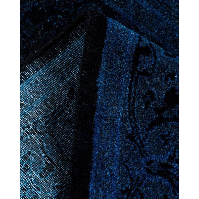 Overton Hand Knotted Wool Vintage Inspired Modern Contemporary Overdyed Blue Runner Rug - 2' 6" x 19' 1"