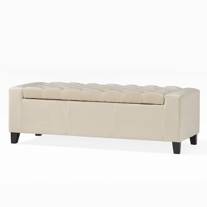 Roomfitters Upholstered Storage Ottoman Bench with Tufted Top, Footrest and Entryway Seat,Ivory