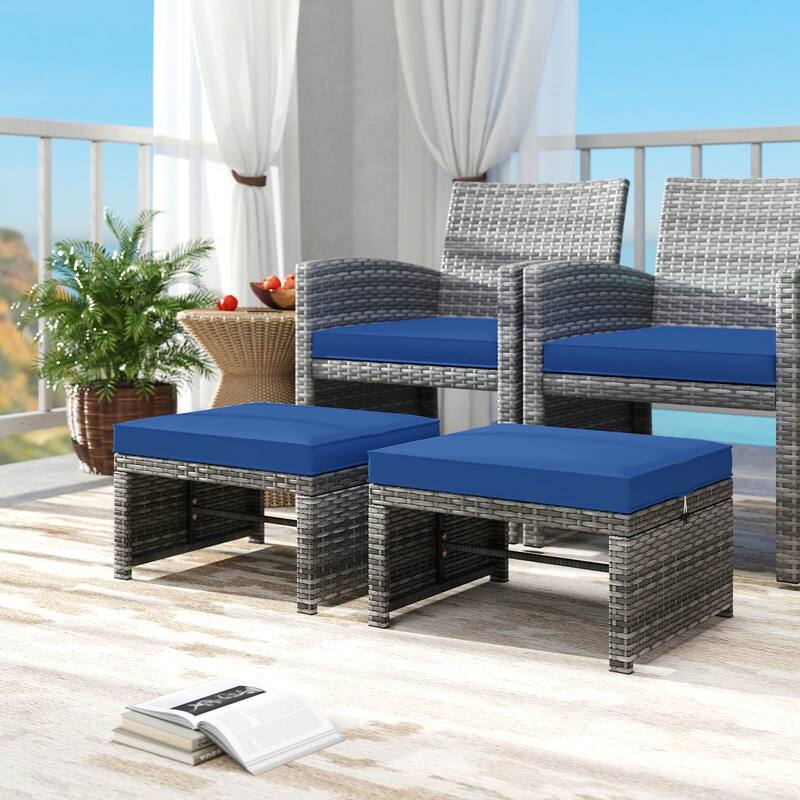 Costway Patio Ottomans Set of 2 PE Rattan Footstools with Removable - See Details