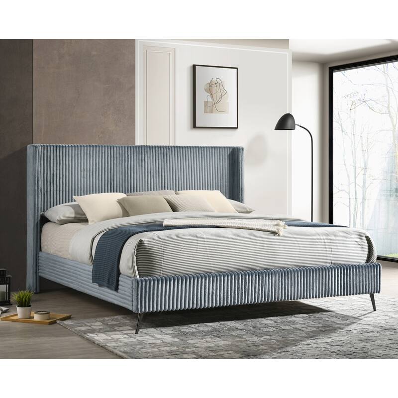King Size Upholstered Panel Bed Set with 2 Nightstands and Wingback Headboard
