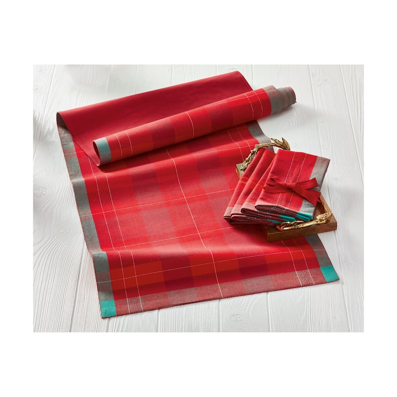 Joyous Plaid Cotton Napkins - Red Multi Kitchen Textiles for Christmas, Machine Washable, 20" x 20"