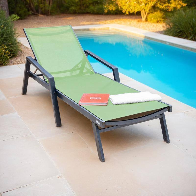 Aluminum Beach Pool Sun Lounge Chair Sling Mesh Fabric With Arms, Stackable Chaise Lounger (Set of 2) for Outdoor Backyard