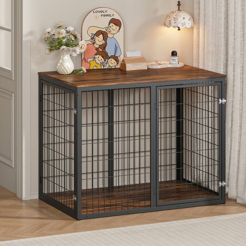 GDF Studio - HearthPaw Modern Furniture Dog Crate with Triple Door Access