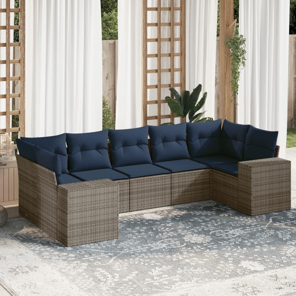 vidaXL 7 Piece Patio Sofa Set with Cushions Brown/Gray Poly Rattan - 24.4 x 24.4 x 27.2