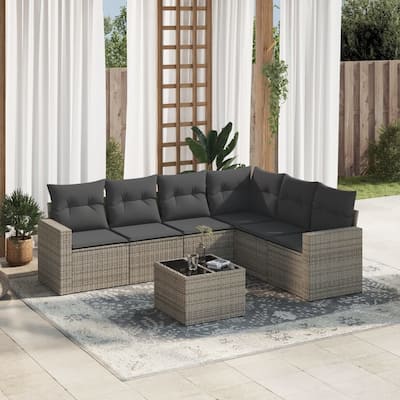vidaXL Garden Sofa Set Grey PE Rattan, Powder-Coated Steel, Tempered Glass - 93.5 x 71.9 x 27.2