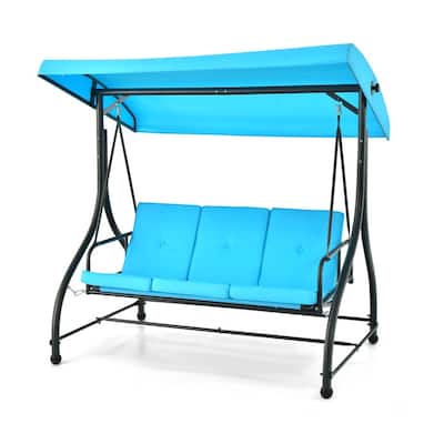 3 Seat Outdoor Porch Swing with Adjustable Canopy - 71" x 47" x 70"
