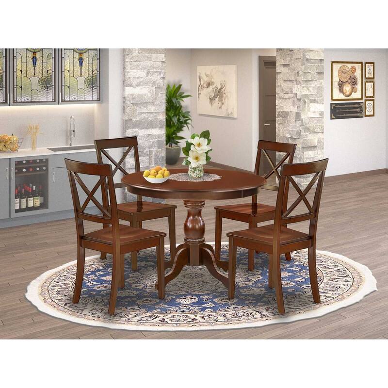 HomeStock 5-Piece Mahogany Finish Solid Wood Top Dining table with 4 Chairs