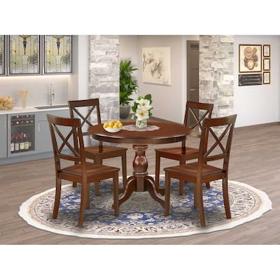 HomeStock 5-Piece Mahogany Finish Solid Wood Top Dining table with 4 Chairs