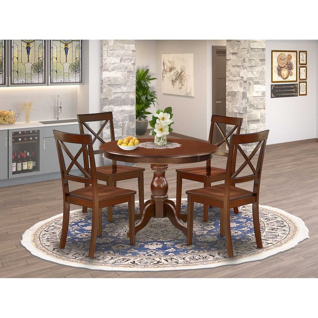 HomeStock 5-Piece Mahogany Finish Solid Wood Top Dining table with 4 Chairs