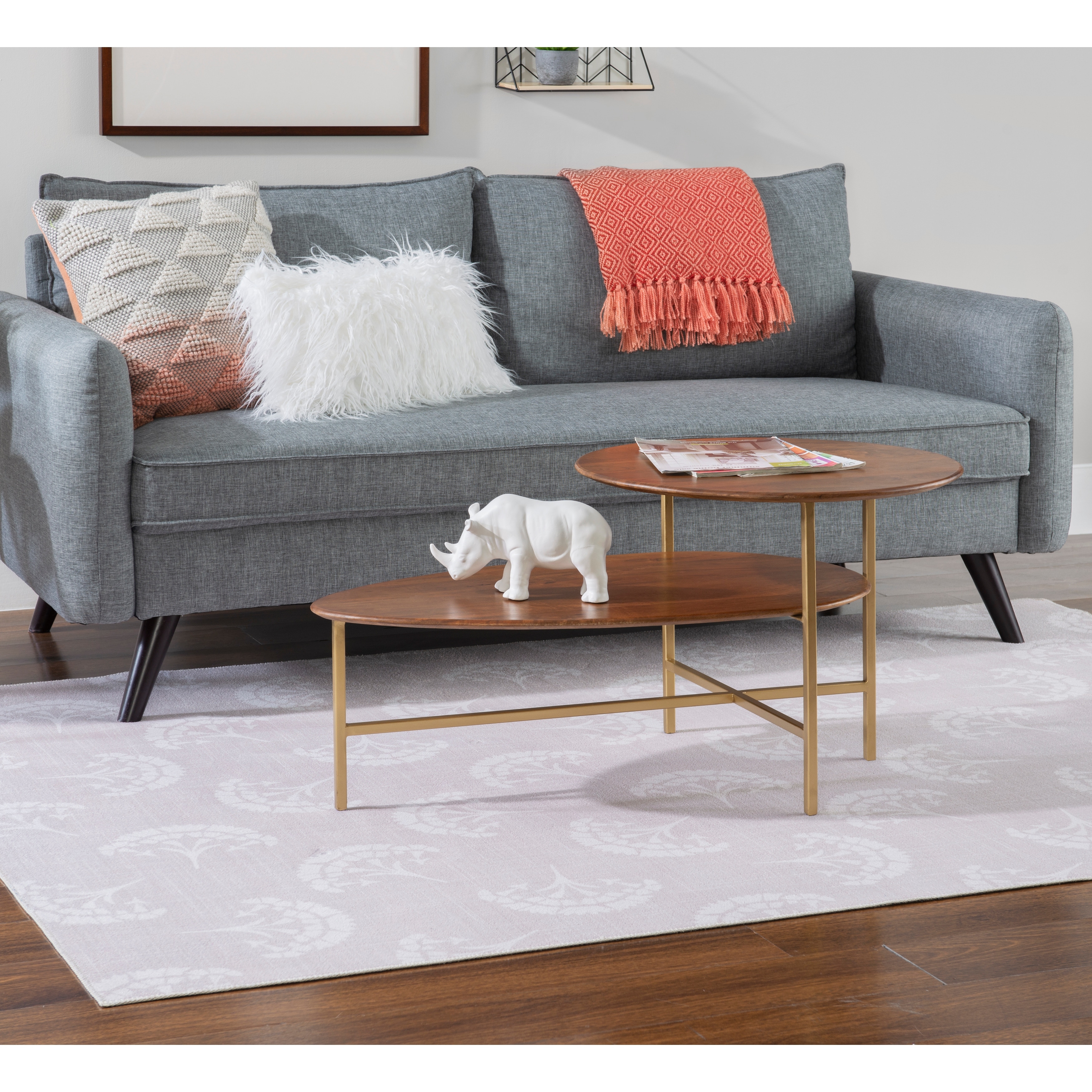 Linon Branson 2-tier Mid-Century Oval Coffee Table
