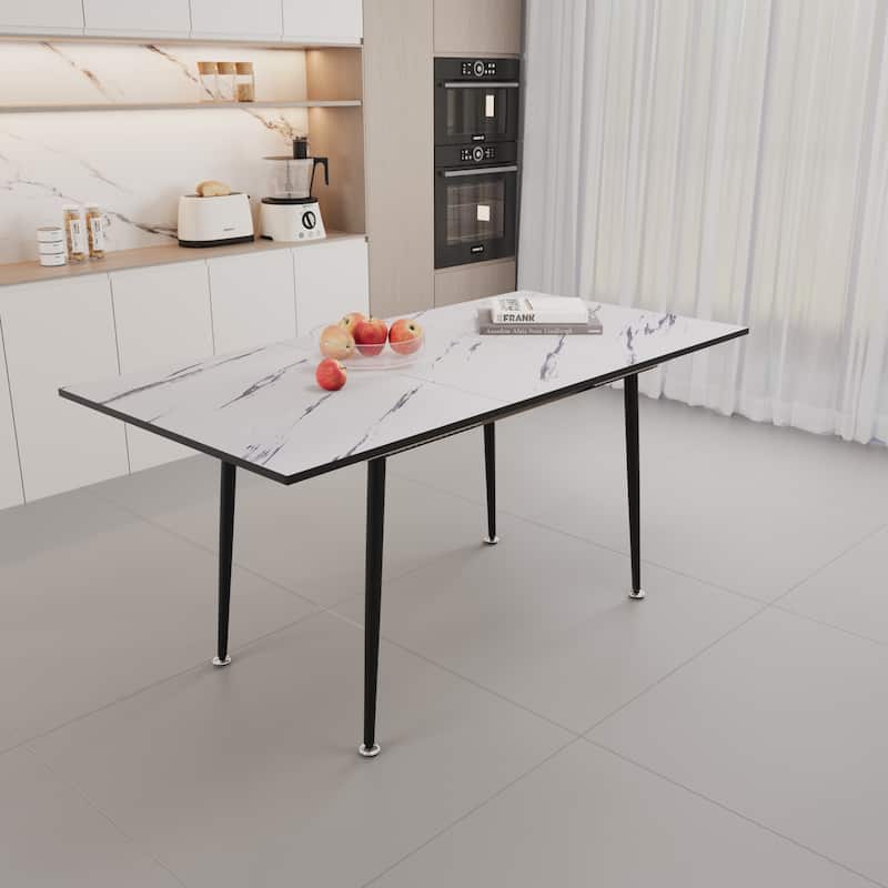 Modern Dining Set with Rectangular Extendable Table & High Back C-shaped Tube Chairs