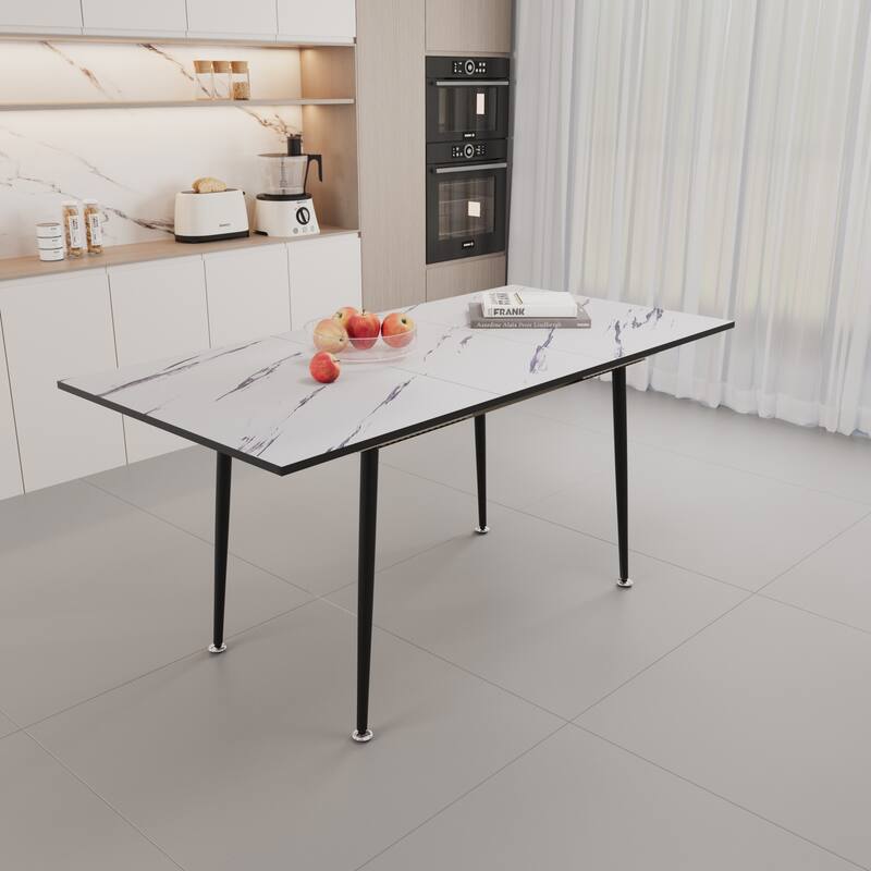 Modern Extendable Dining Table Set with 4 Upholstered Chairs Space Saving Kitchen Furniture